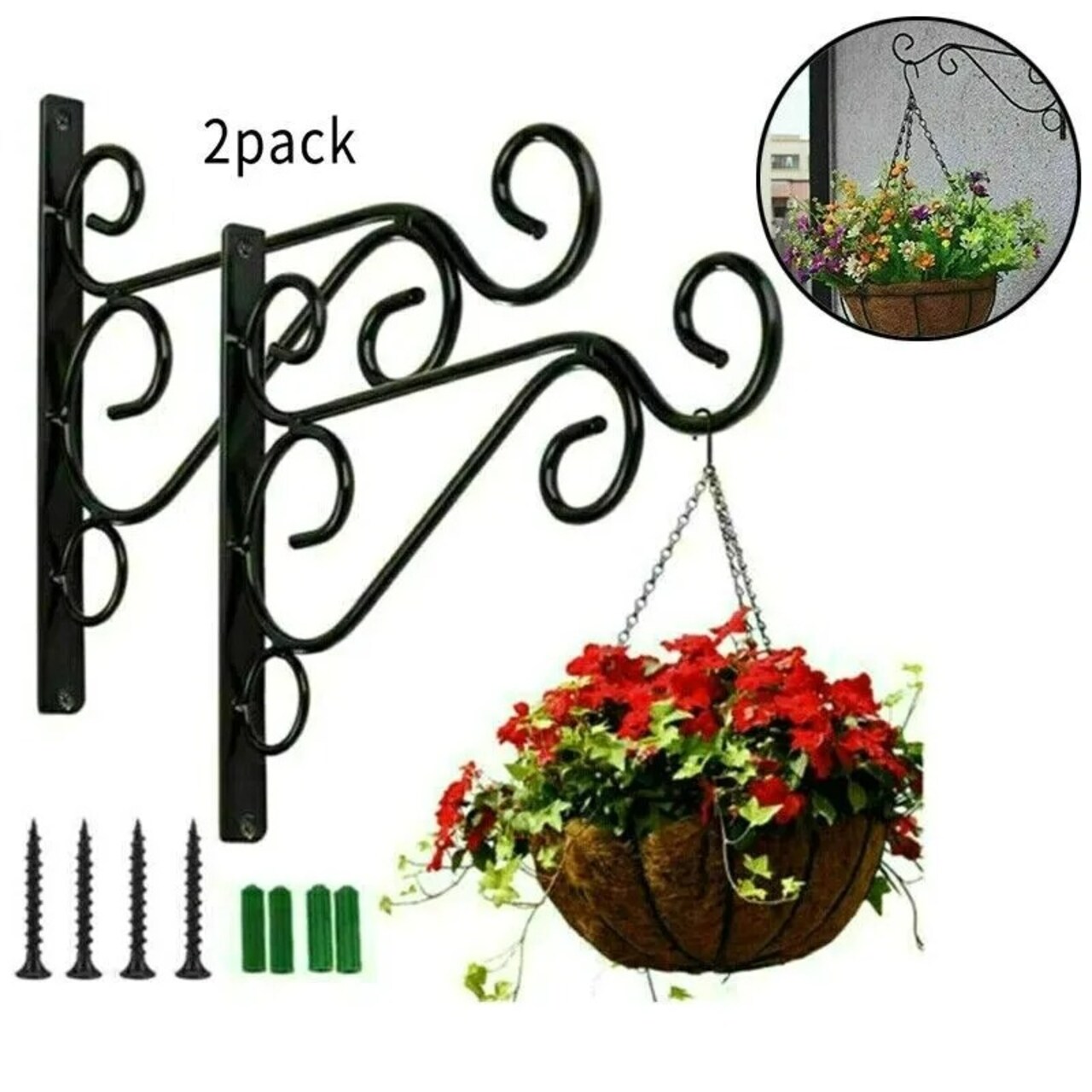 2Pcs Hanging Plant Bracket Wall Plant Hook Heavy Duty Hangers Flower Pot Lantern